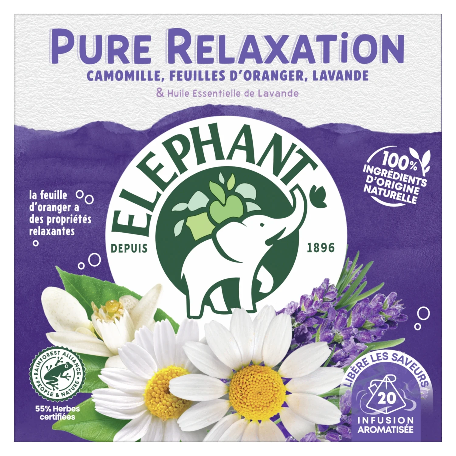Pure Relaxation Infusion Camomille Feuilles d'Oranger Lavande Elephant 