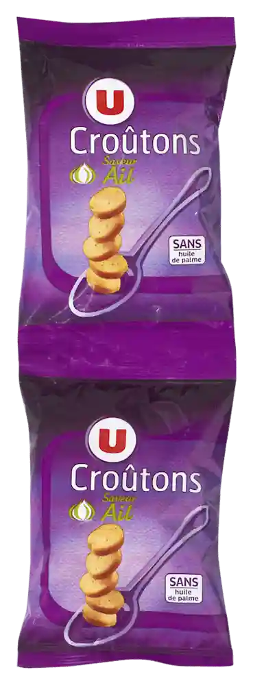 Garlic-flavored fried round croutons U