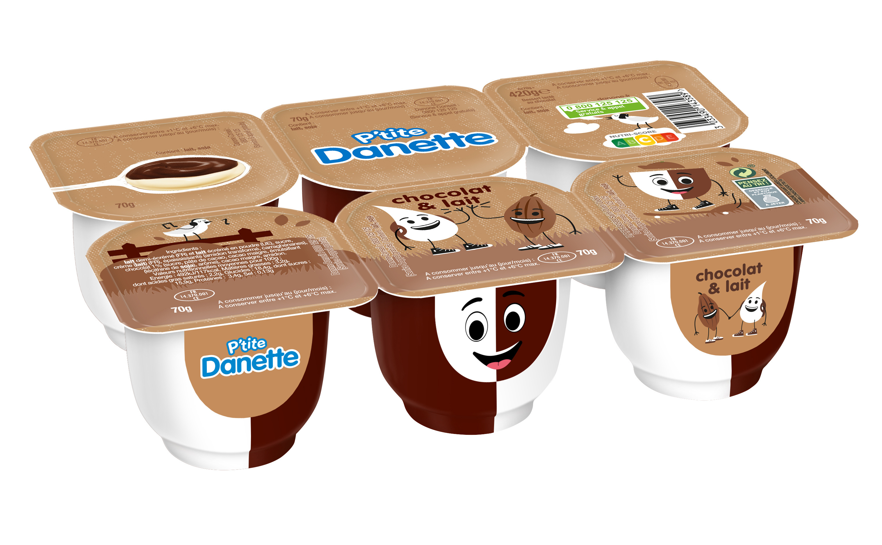 P'tite danette chocolate and milk 70 g x 6