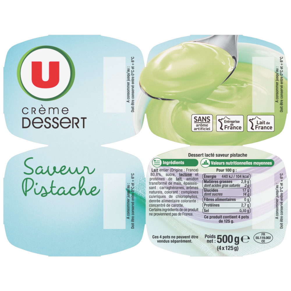 Pistachio-flavored dessert cream U