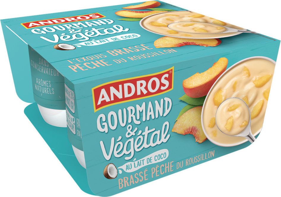 Andros vegetable yoghurt with coconut milk and peach flavouring