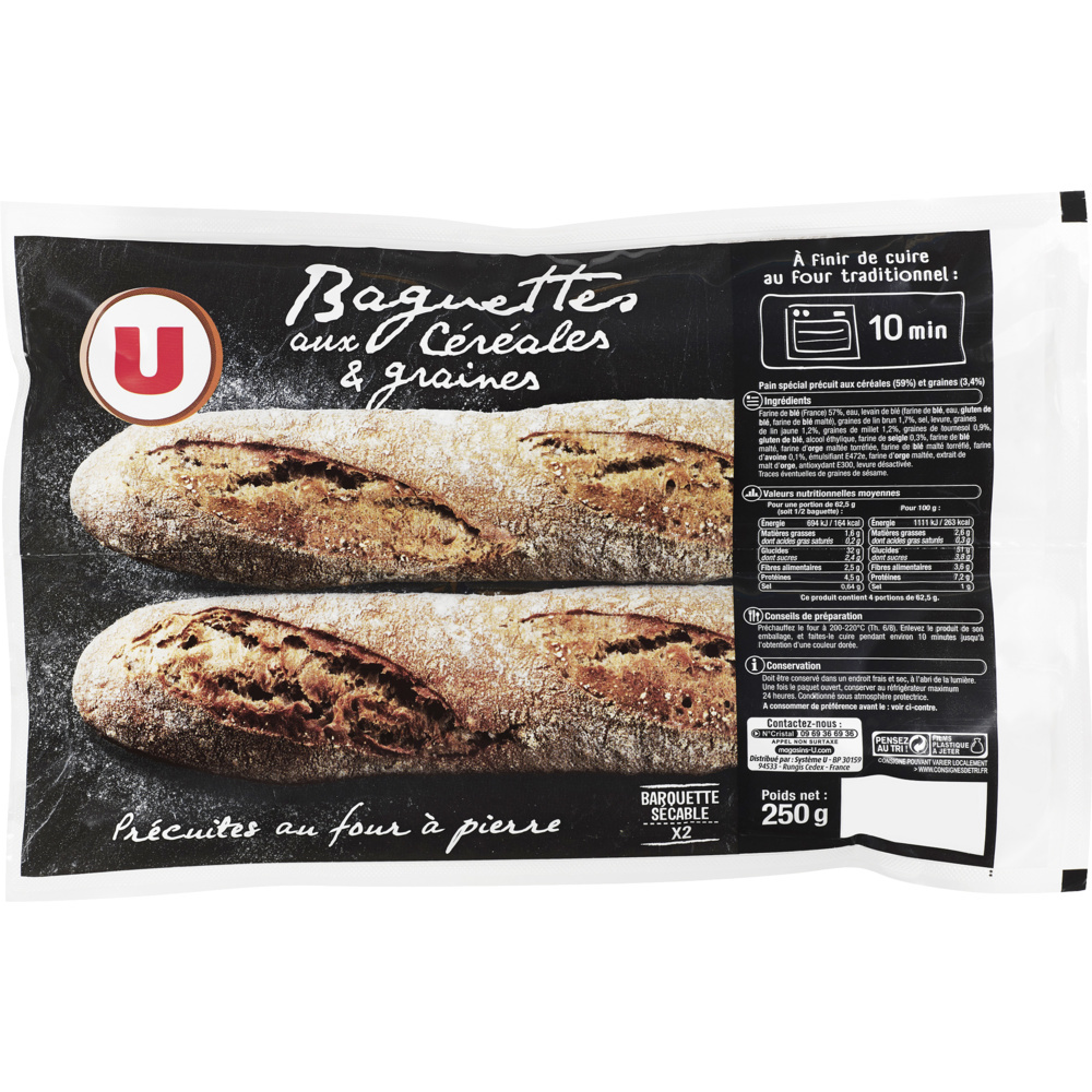 Pre-baked half baguette with cereals and seeds U