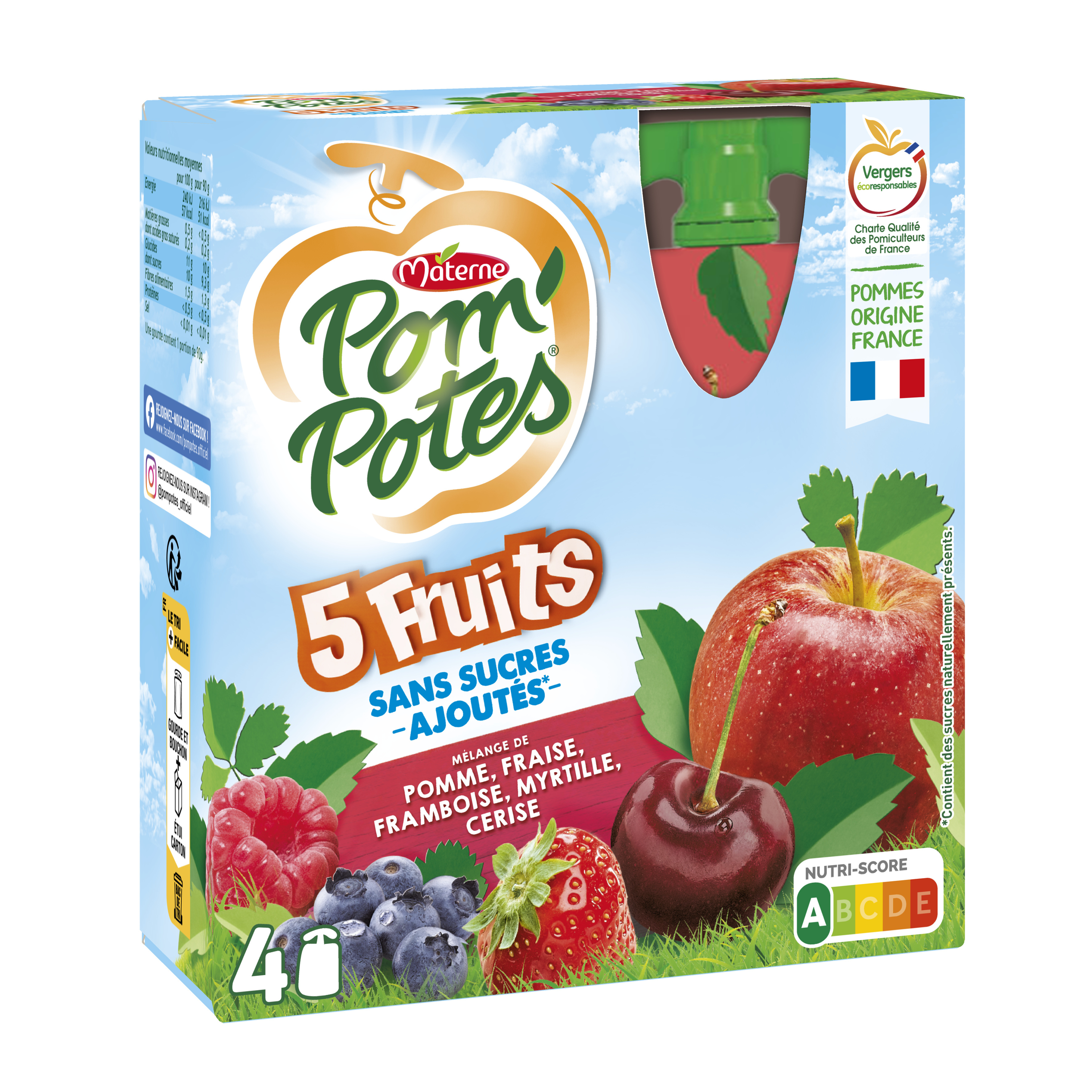 Pom'potes Red Fruit Compotes 5 Fruits 4x90g
