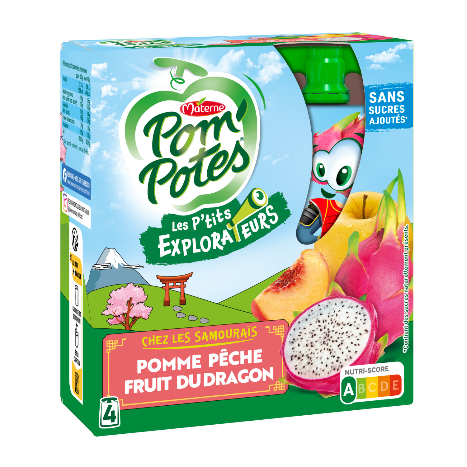 Pom'potes Apple, peach and dragon fruit compotes 4x90g