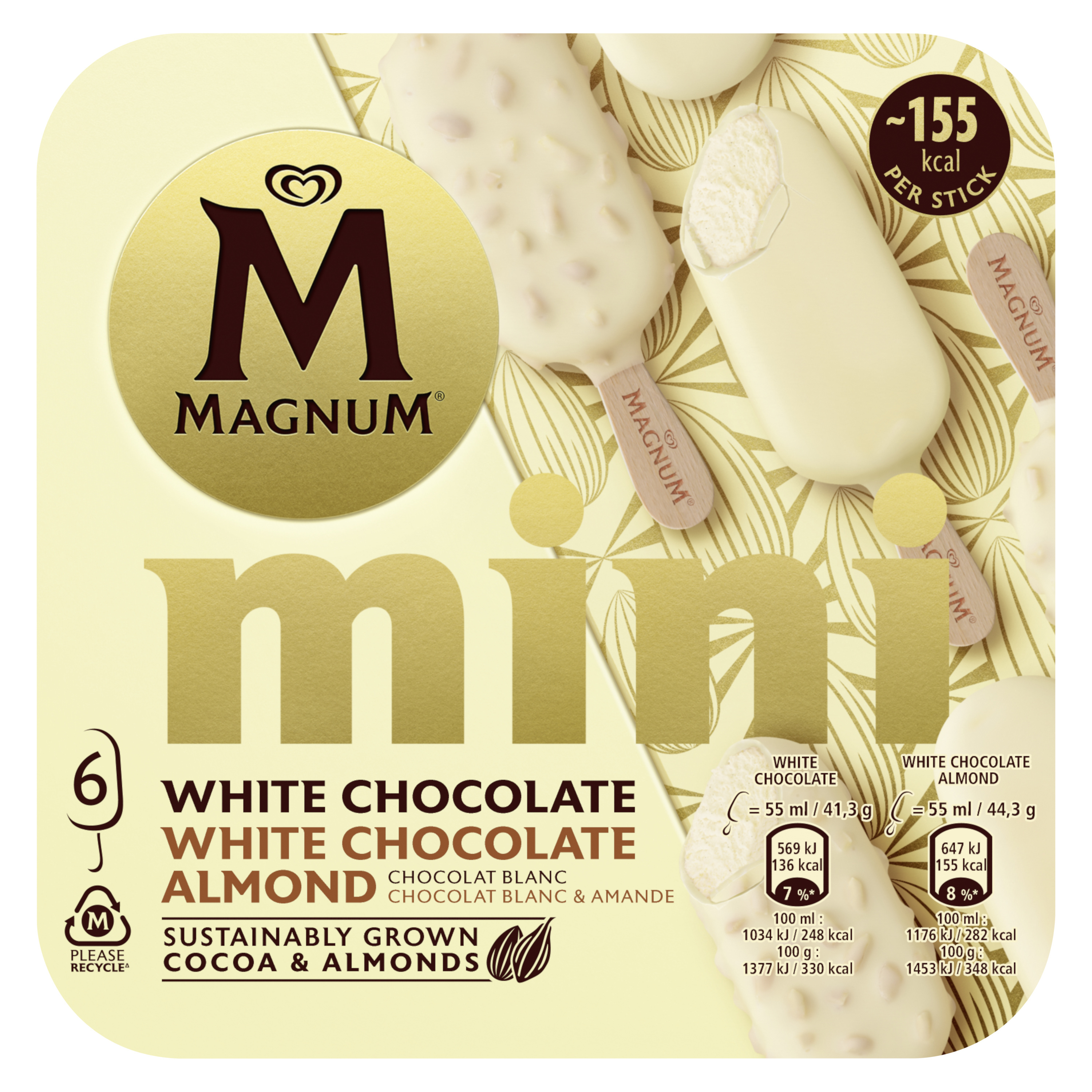 Magnum ice cream sticks white chocolate and almonds