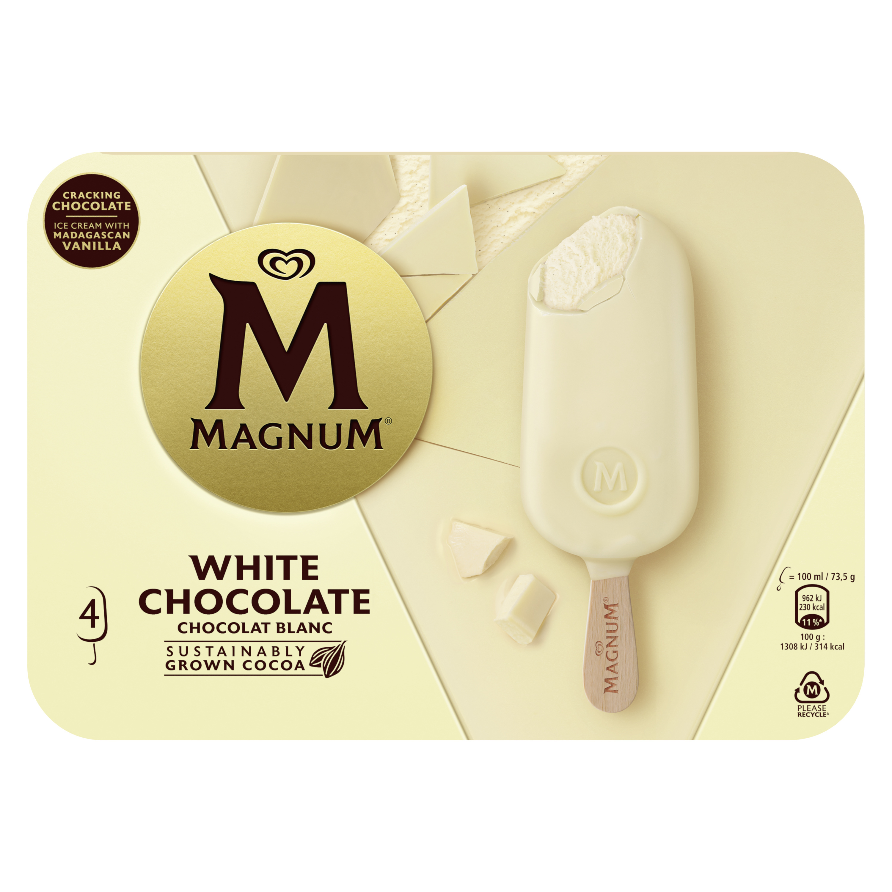 Magnum ice cream sticks with white chocolate