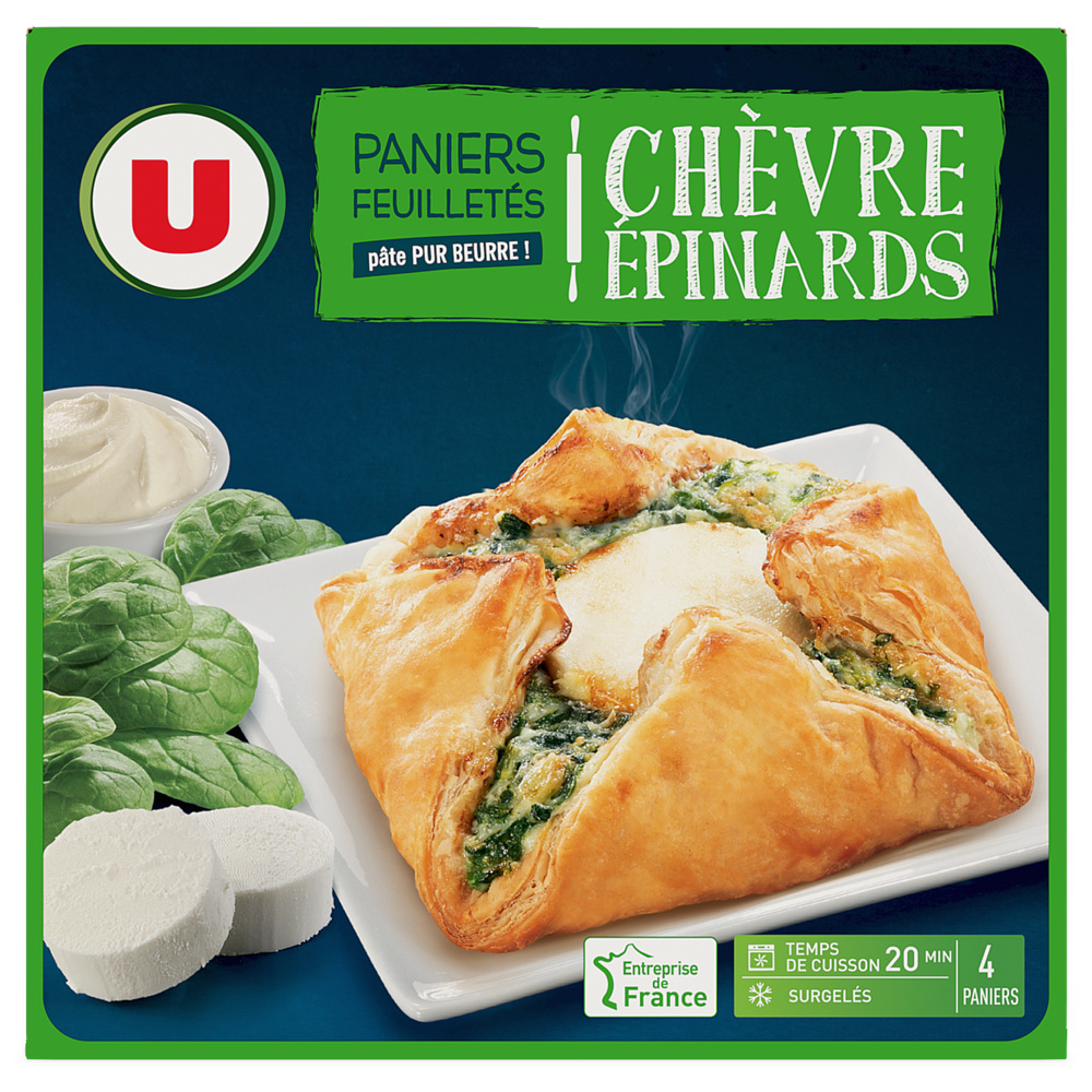 Goat's cheese and spinach puff pastry baskets U 