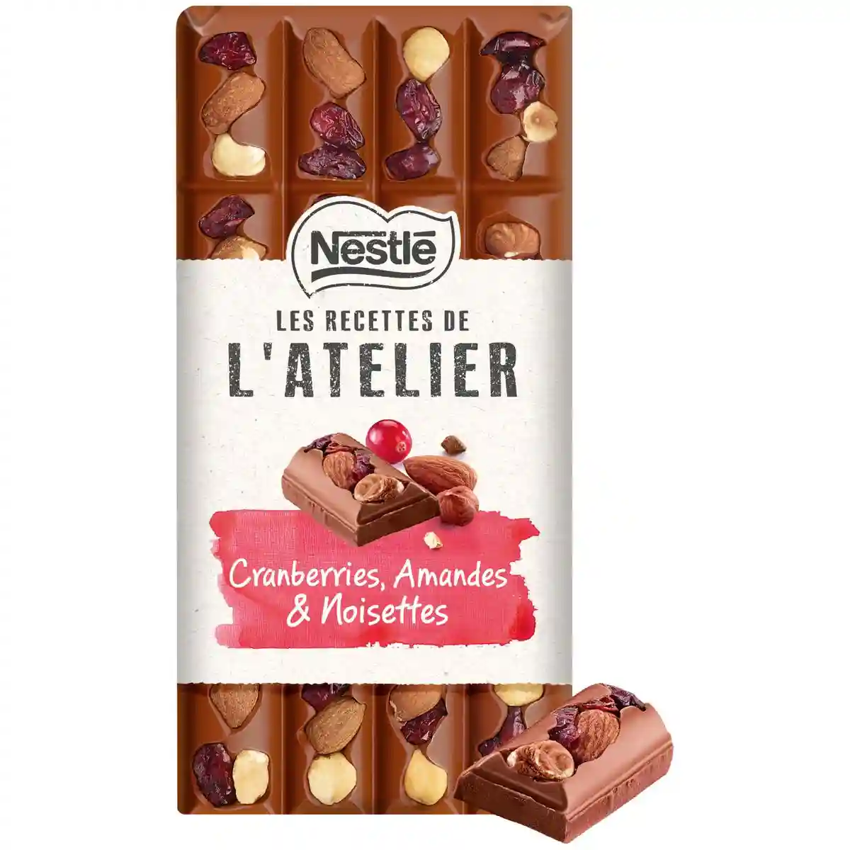 Tablettes de chocolat au lait cranberries et amandes Nestlé 