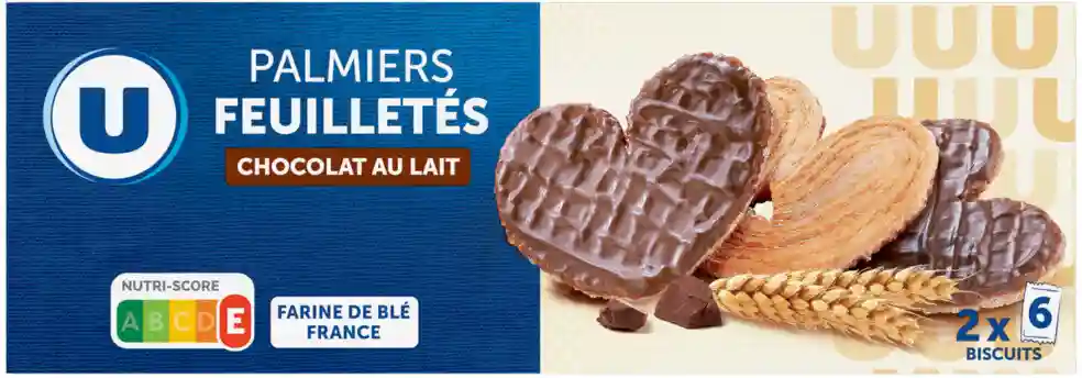 Palmiers feuilletés nappés de chocolat au lait U