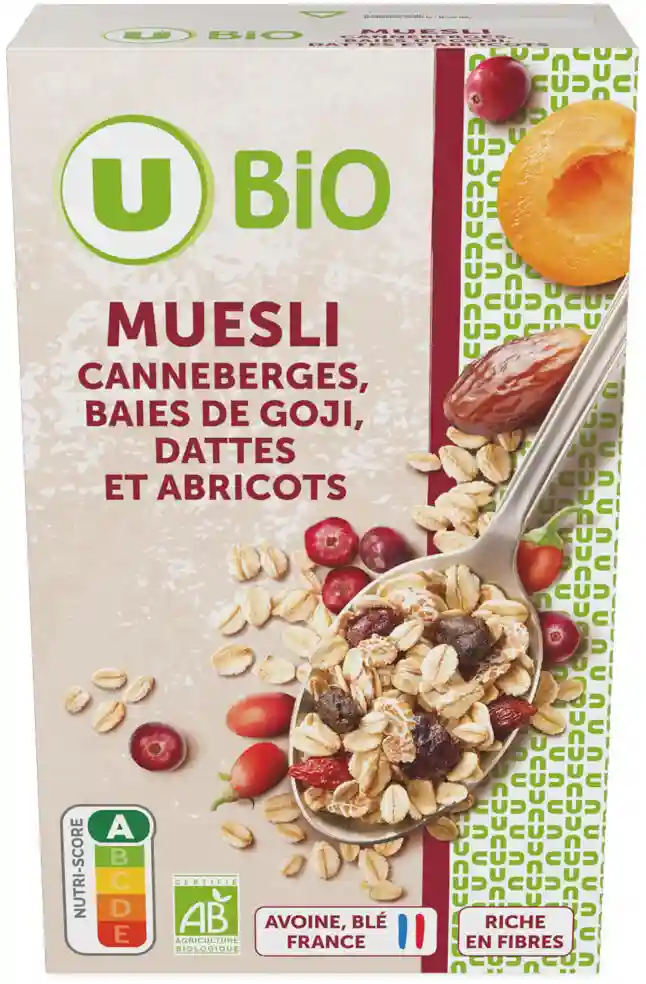 Muesli canneberges baies de goji dattes abricots U
