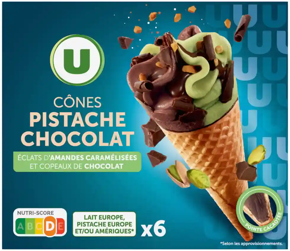 Chocolate Pistachio ice cream cones U